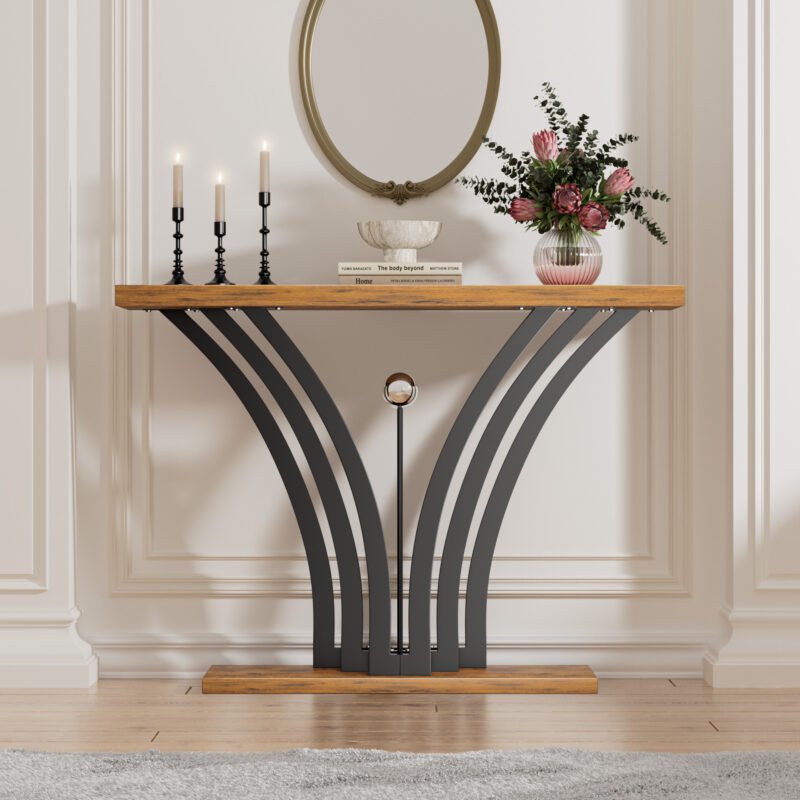 1 Rustic Console Table with Thick Wood Top