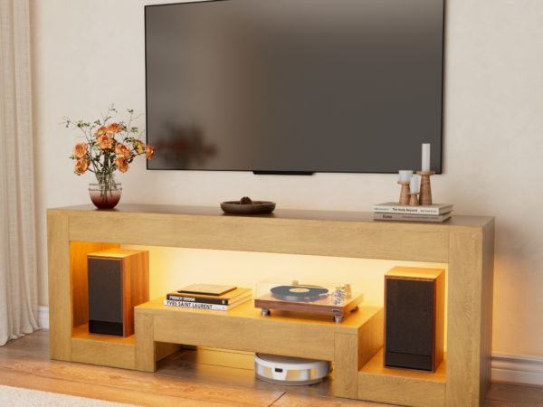 led tv stand Wood TV09 Console Entertainment Center With LED Lights