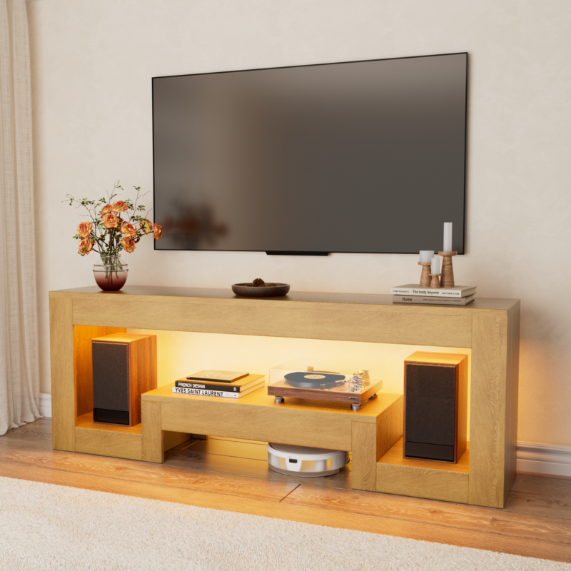 led tv stand Wood TV09 Console Entertainment Center With LED Lights