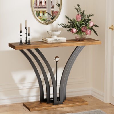 2 Rustic Console Table with Thick Wood Top