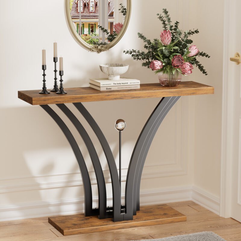 2 Rustic Console Table with Thick Wood Top