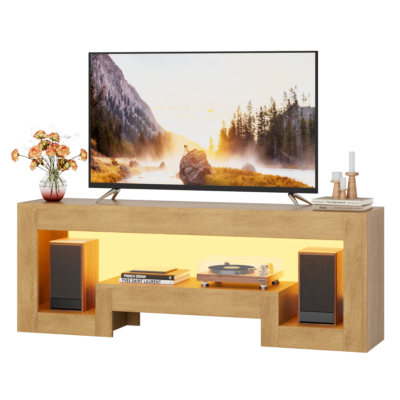 Natual TV Units Wood TV09 Console Entertainment Center With LED Lights