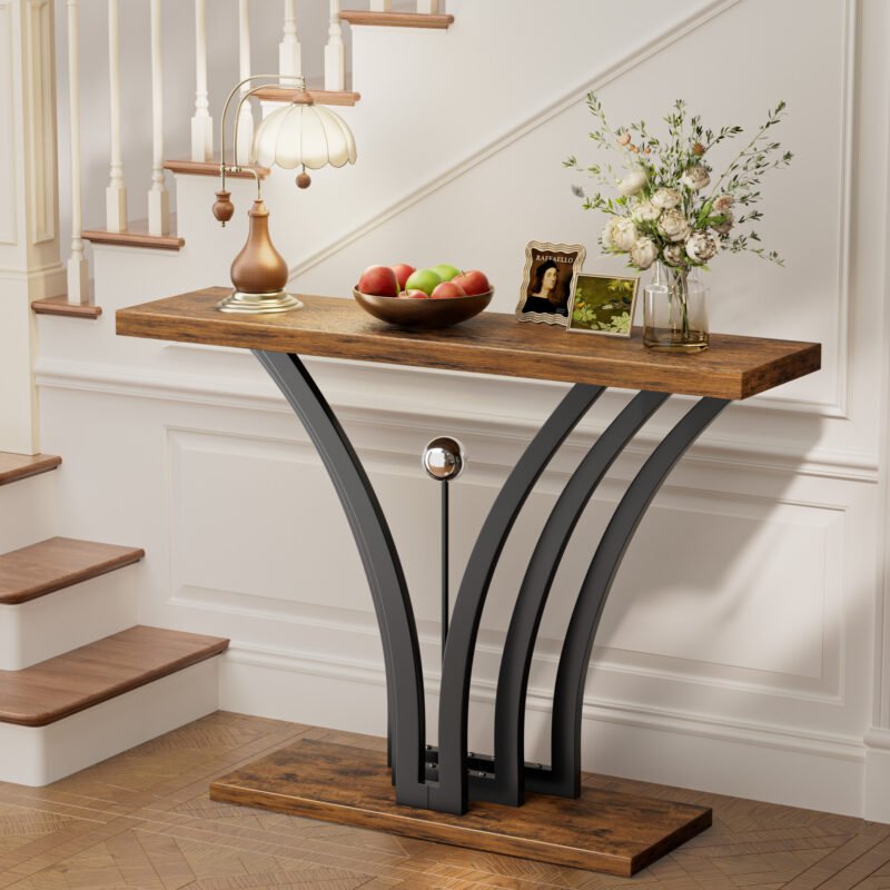 3 Rustic Console Table with Thick Wood Top
