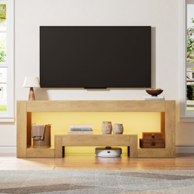 LED TV Units 3 Wood TV09 Console Entertainment Center With LED Lights