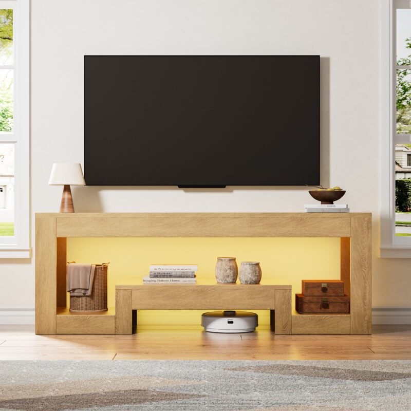 LED TV Units 3 Wood TV09 Console Entertainment Center With LED Lights
