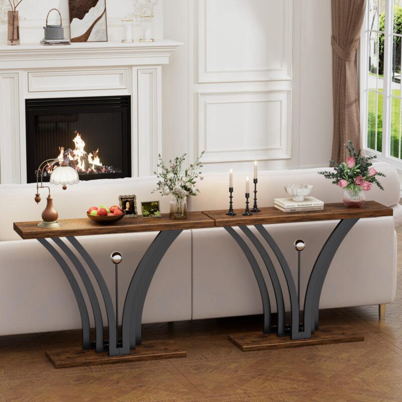4 Rustic Console Table with Thick Wood Top