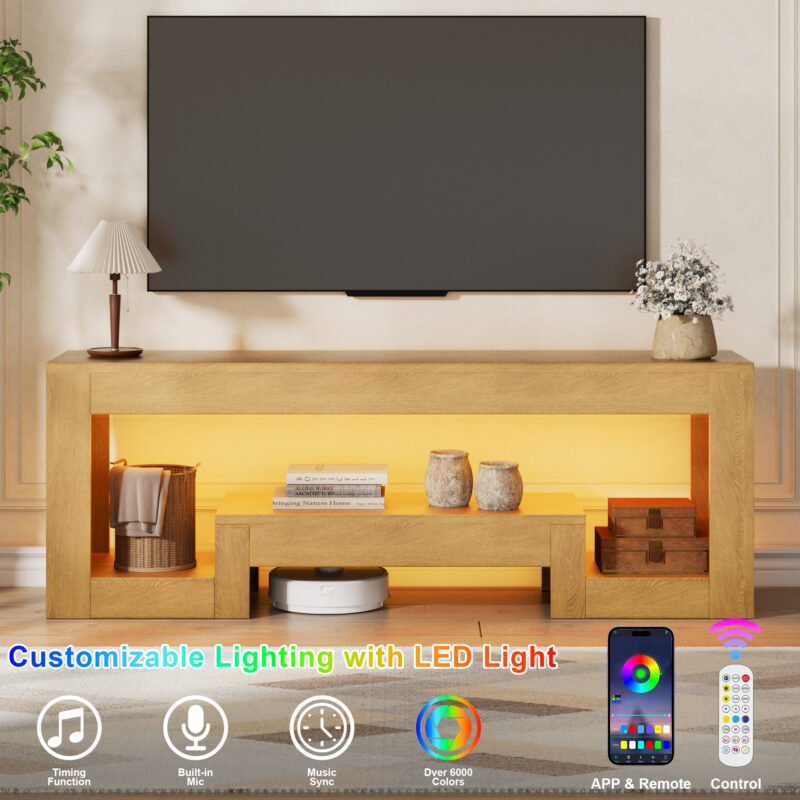 TV09 stand customizable Lighting with LED Light Wood TV09 Console Entertainment Center With LED Lights