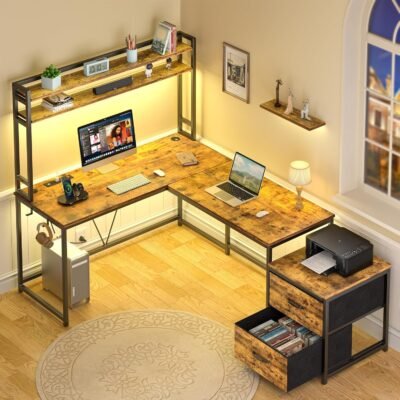 L-shaped desk with iron hooks Heavy Duty L-Shaped Computer Desk for Office Wholesale