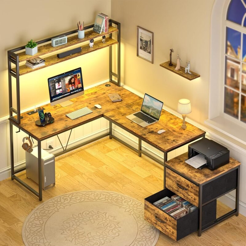 L-shaped desk with iron hooks Heavy Duty L-Shaped Computer Desk for Office Wholesale