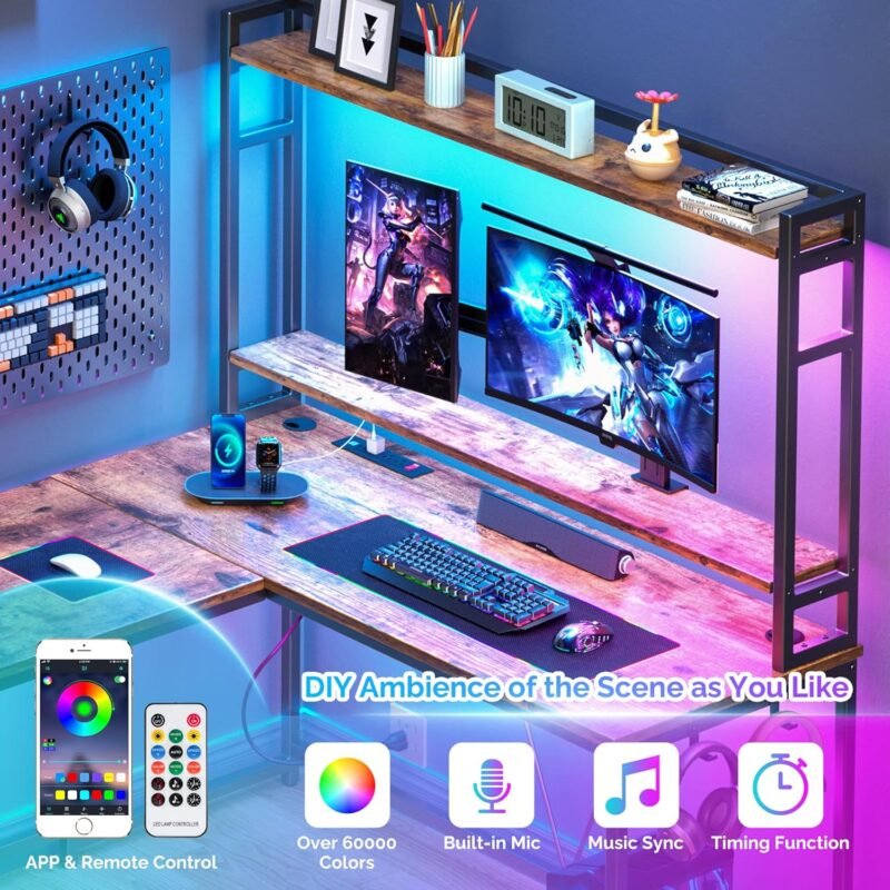 Desk Smart RGB Lighting with App Control Heavy Duty L-Shaped Computer Desk for Office Wholesale
