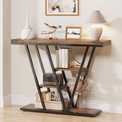 001 Narrow Entryway Sofa Table with V-Shaped Metal Frame