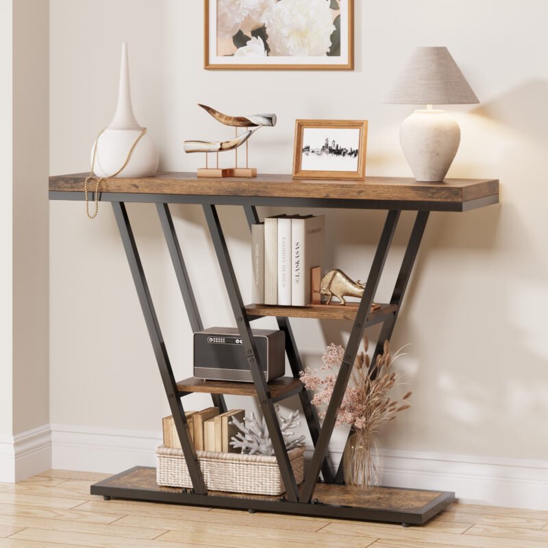 001 Narrow Entryway Sofa Table with V-Shaped Metal Frame