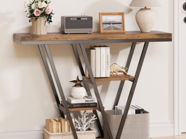 Narrow Entryway Sofa Table with V-Shaped Metal Frame