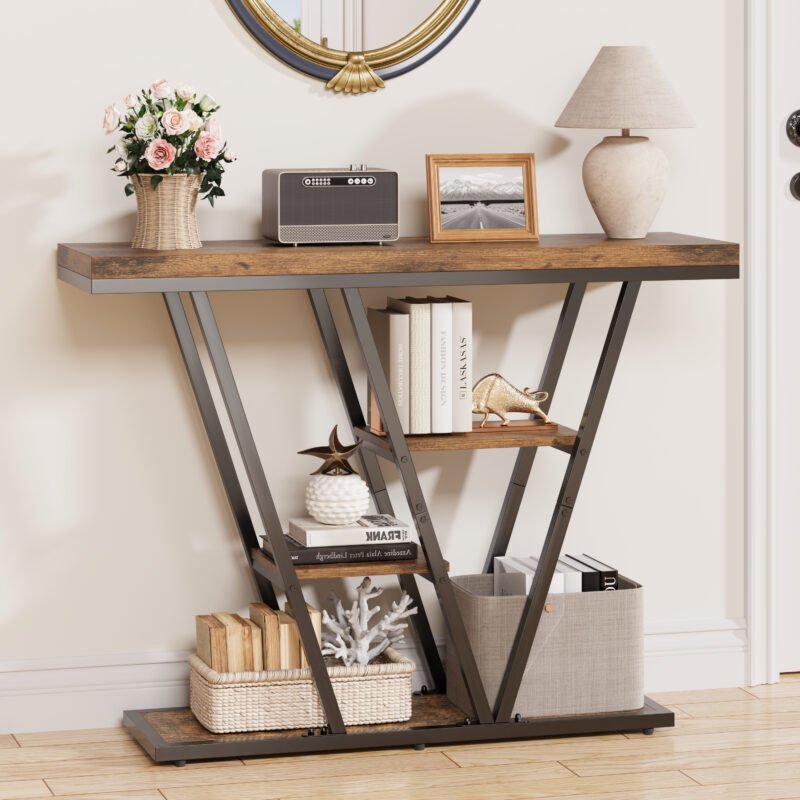 002 Narrow Entryway Sofa Table with V-Shaped Metal Frame