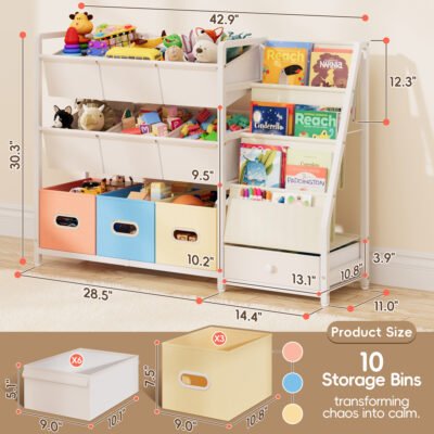 003 Wooden Children Storage Rack with Bins & Drawer for Playroom