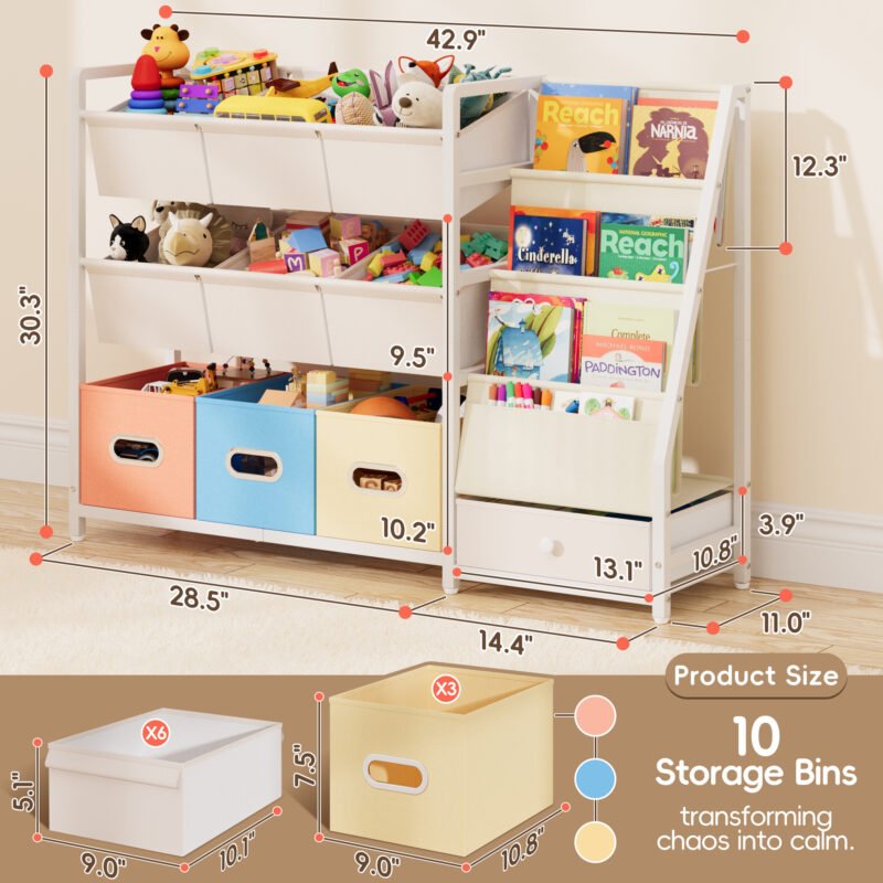 003 Wooden Children Storage Rack with Bins & Drawer for Playroom