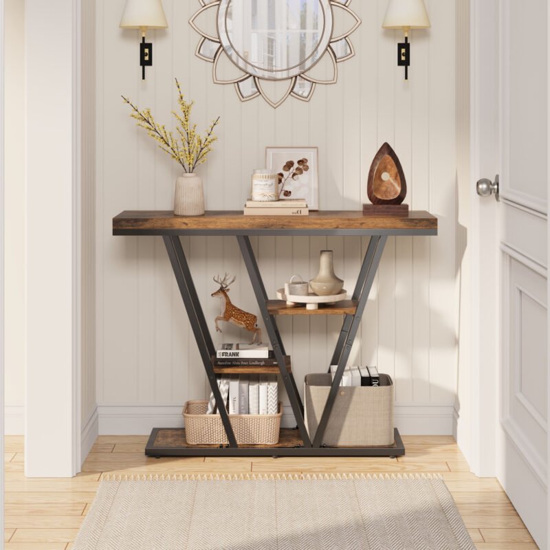 004 Narrow Entryway Sofa Table with V-Shaped Metal Frame