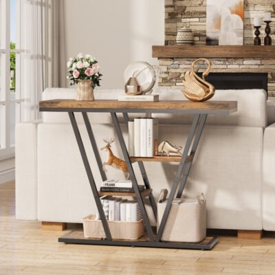 006 Narrow Entryway Sofa Table with V-Shaped Metal Frame