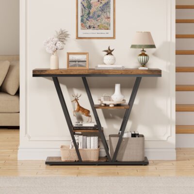 008 Narrow Entryway Sofa Table with V-Shaped Metal Frame