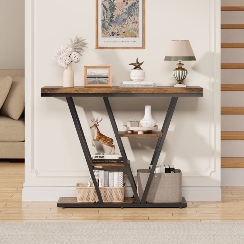 008 Narrow Entryway Sofa Table with V-Shaped Metal Frame