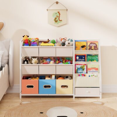 008 Wooden Children Storage Rack with Bins & Drawer for Playroom