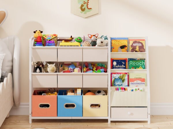 008 Wooden Children Storage Rack with Bins & Drawer for Playroom