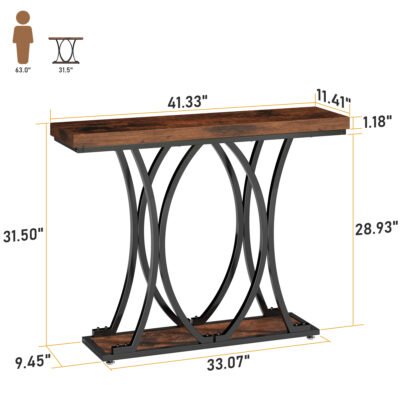 008 Rustic Console Table with Curved Metal Frame