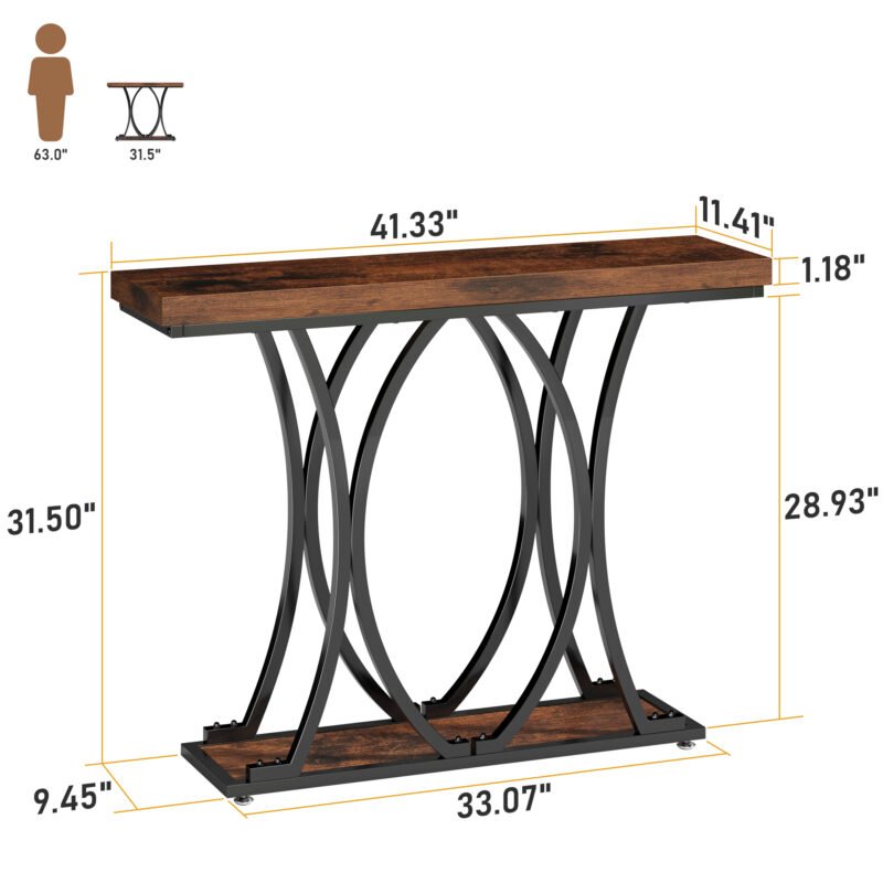 008 Rustic Console Table with Curved Metal Frame