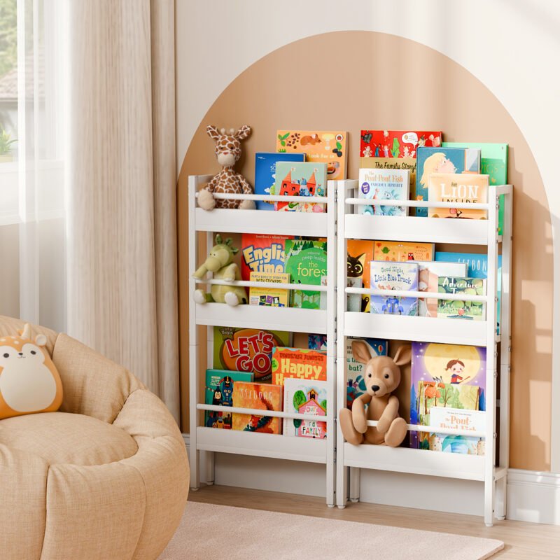 1 Narrow Children's Bookcase with Open Storage Shelves