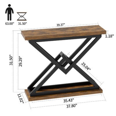 11 Rustic Brown Wood Sofa Table with Black Metal Legs for Entryway