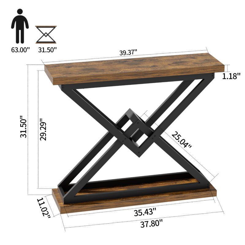11 Rustic Brown Wood Sofa Table with Black Metal Legs for Entryway