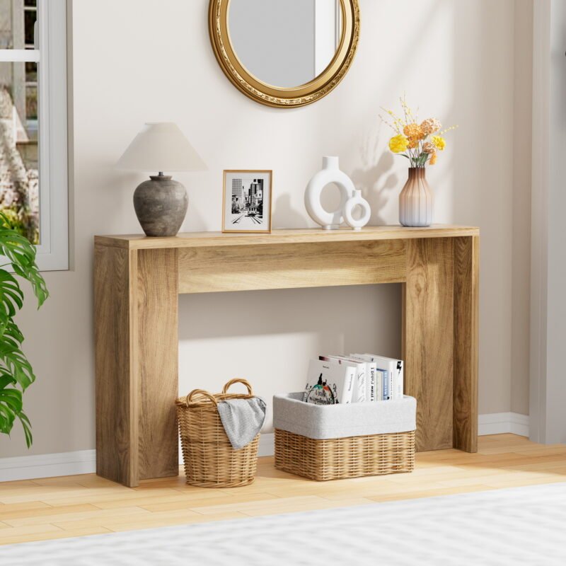 1_调整大小 All-Wood Narrow Sofa Table for Entryway & Living Room