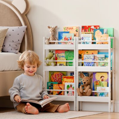 2-1 Narrow Children's Bookcase with Open Storage Shelves