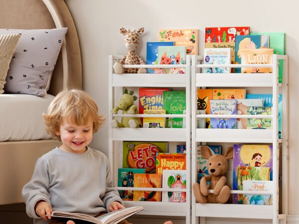 2-1 Narrow Children's Bookcase with Open Storage Shelves