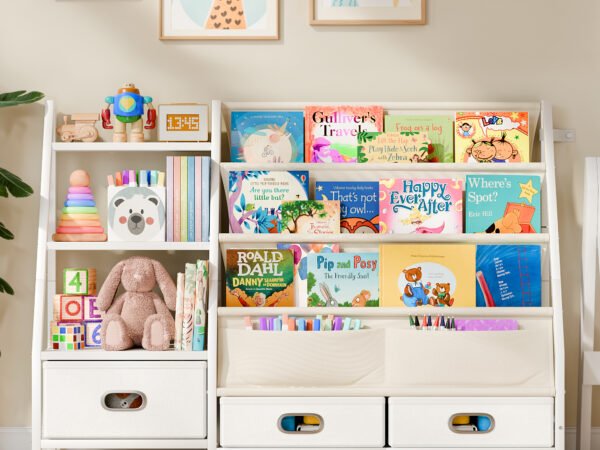 Kids Book and Toy Storage Organizer 3 Tier Front Facing Bookshelf