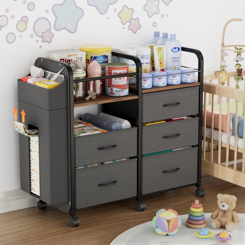 3-in-1 Rolling Storage Cart for Baby Kids Nursery Playroom
