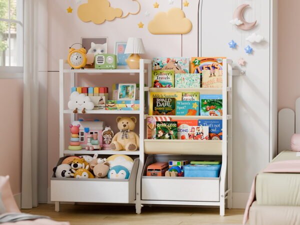 5 Wood Kids Cabinet Toy Storage Space-Saving 4-Shelf