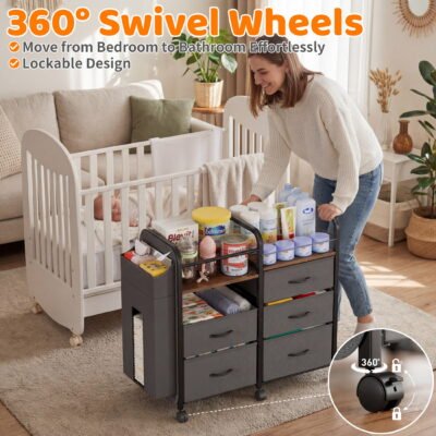 3-in-1 Rolling Storage Cart for Baby Kids Nursery Playroom