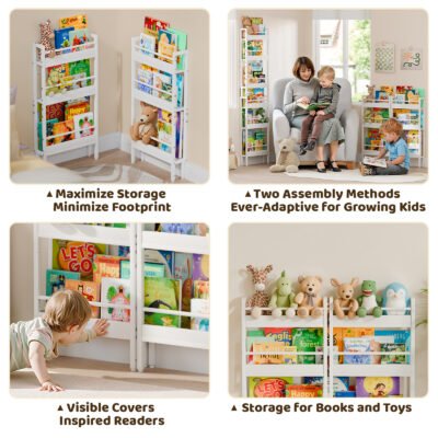 7 Narrow Children's Bookcase with Open Storage Shelves
