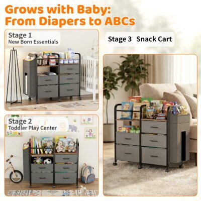 3-in-1 Rolling Storage Cart for Baby Kids Nursery Playroom