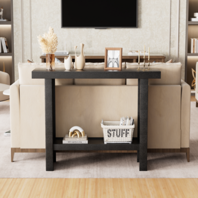 Black Modern Console Table with Storage Shelf