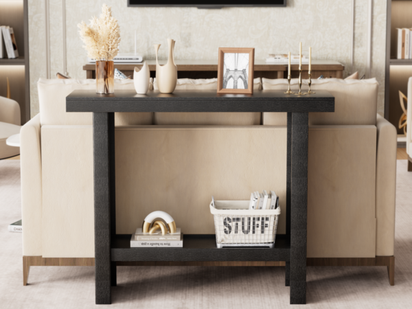 Black Modern Console Table with Storage Shelf