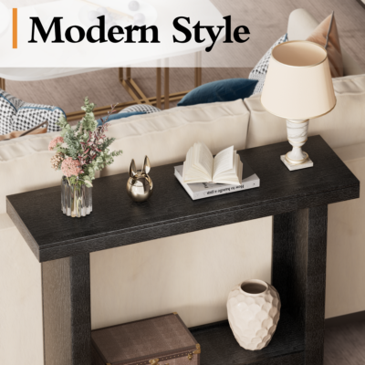 Black Modern Console Table with Storage Shelf