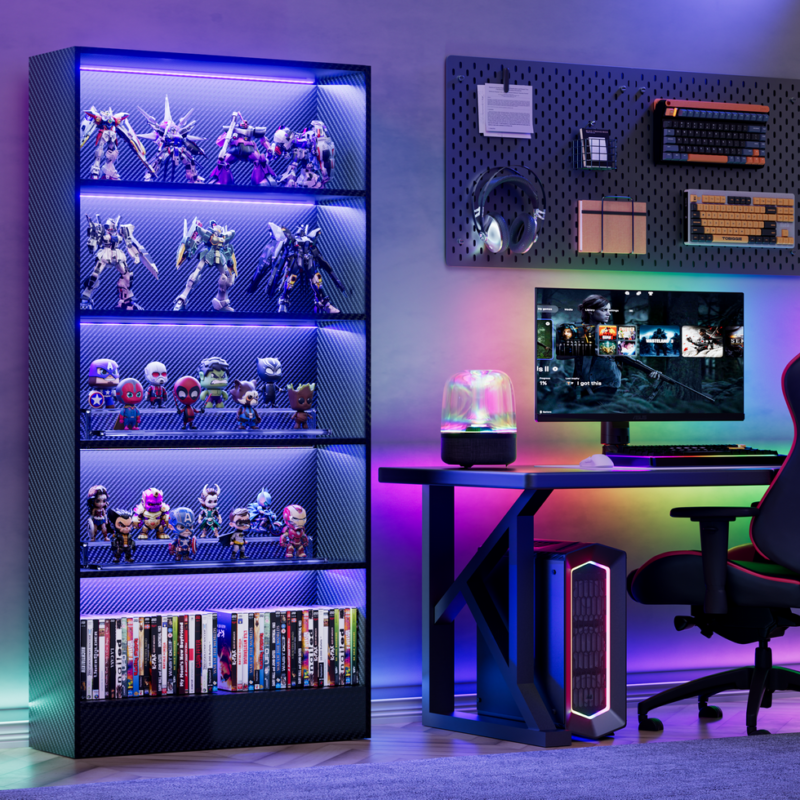 5-Tier Display Cabinet for Home Office, Anti-Tipping Belt Included