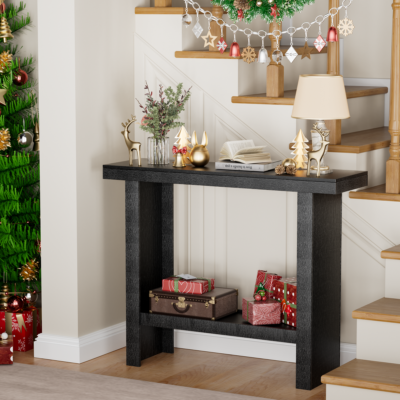 Black Modern Console Table with Storage Shelf
