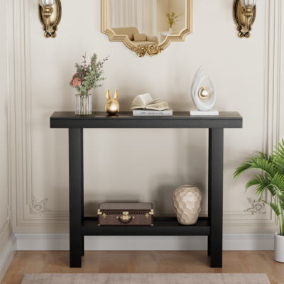 Black Modern Console Table with Storage Shelf