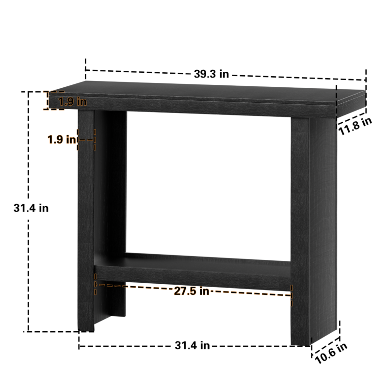 Black Modern Console Table with Storage Shelf