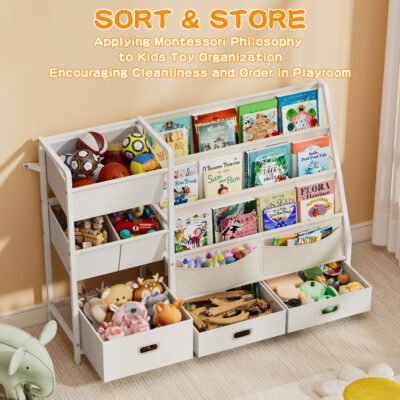 详4 Kids Book and Toy Storage Organizer