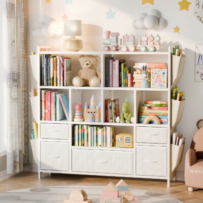 1 Children Open Cubby Bookcase with Side Book Pockets