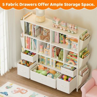 2 Children Open Cubby Bookcase with Side Book Pockets